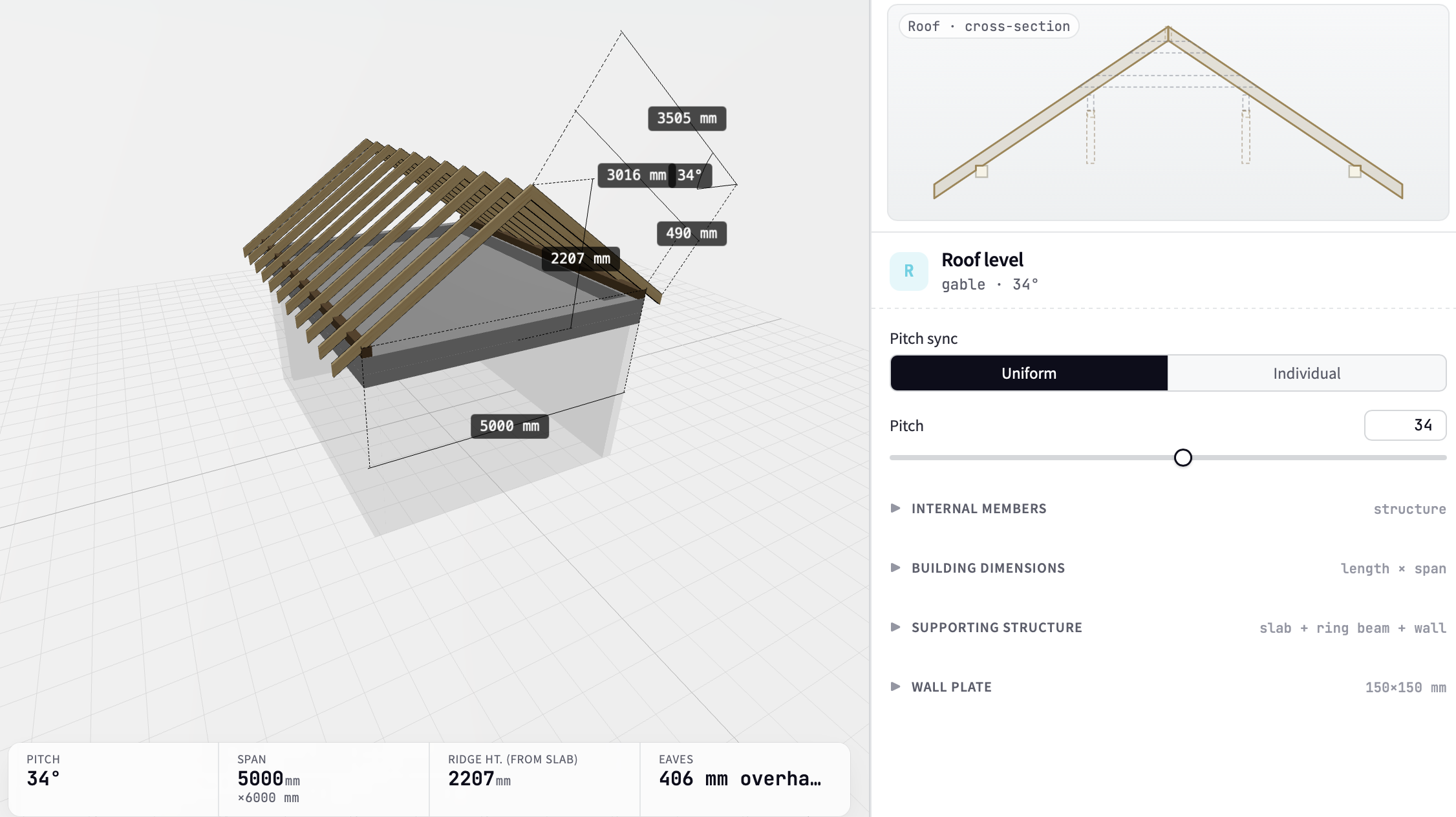 The 3D roof editor interface